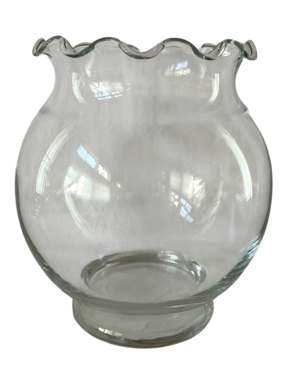 Vintage Anchor Hocking Glass Footed Ivy Ball Bowl Ruffled Edge